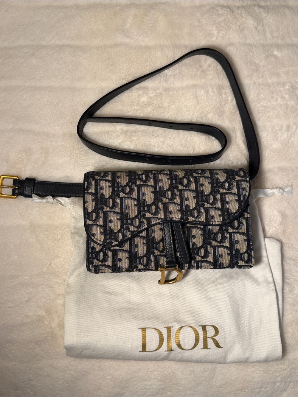 Dior Black and Beige Oblique Canvas Saddle belt/crossbody bag